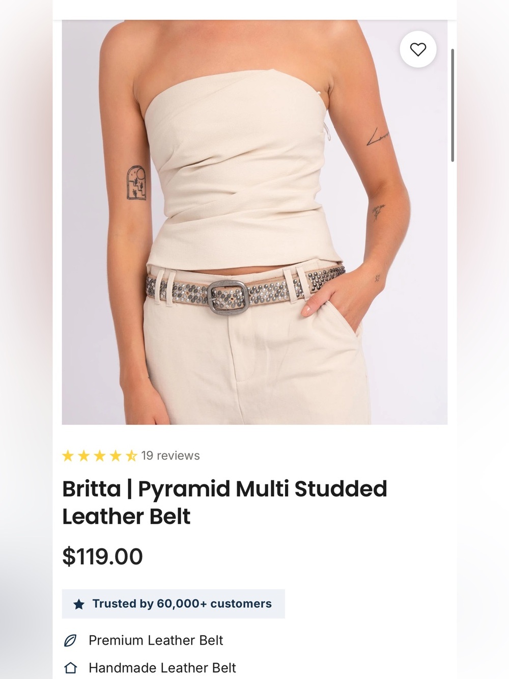 Brita Pyramid Multi Studded Leather Belt. Amsterdam Heritage.